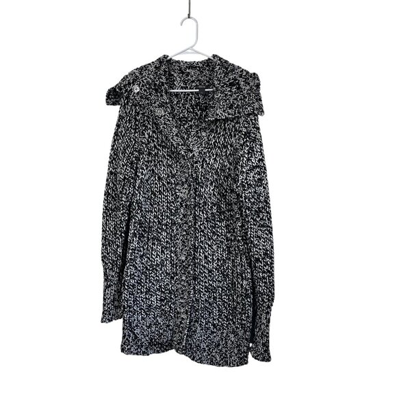 Kennith Cole Reaction Long Blacka and White Snap Front Sweater Jacket Size Large - Picture 1 of 12